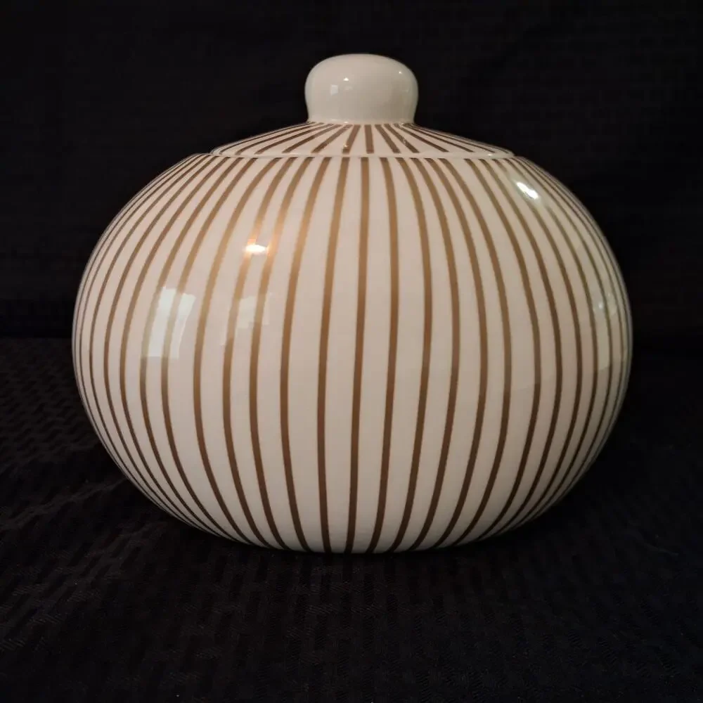 Happy Everything Coton Colors Gold Striped Cookie Jar w/ Frame EUC MINI-JAR-GLD